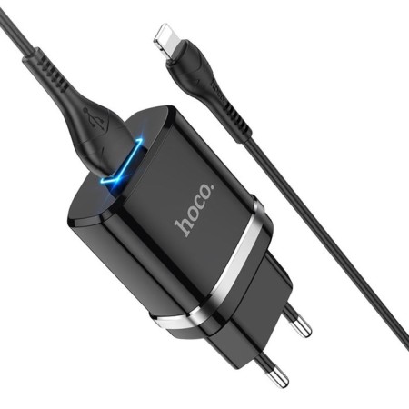 Network charger Hoco N1, 1 USB, 2.4 A, Lightning cable - USB, 1 m, black-1