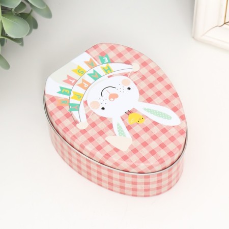 Casket Metal Egg "Bunny with stretching of happy Easter" 11.7x9.2x4.5 cm-2