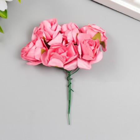 Flowers for decorating "tea roses" 1 bouquet = 6 colors 9.5 cm bright pink-1