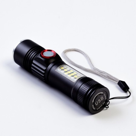 Manual battery flashlight, 10 watts, 2200 mAh, P60, IPX45, ZOOM, 5 modes, charge indicator-3