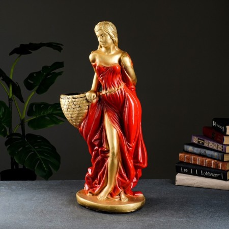 Figure with a pot "Girl with a basket" Red bronze, 1l / 30x64x32cm-3