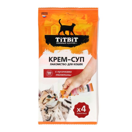 Titbit cream-cream for cats with pieces of veal, 10 g 4 pcs.
