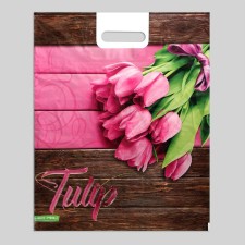 Pink Tulip package, plastic with a cut pen, 37x46 cm, 30 μm