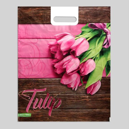 Pink Tulip package, plastic with a cut pen, 37x46 cm, 30 μm