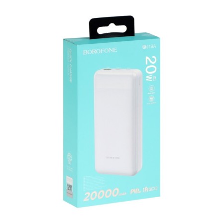 External battery Borofone BJ19A, Li-Pol, 20,000 mAh, PD20W+Qc3.0, USB/Type-C 3 A, White-3