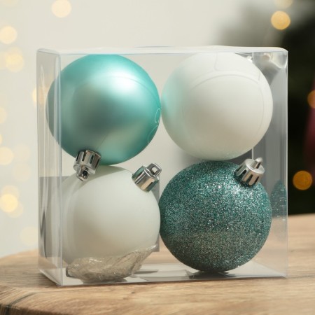 New Year's Christmas Balls “Ceaters and Cozy!”, For New Year, plastic, d = 6, 4 pcs., Blue and white color-3