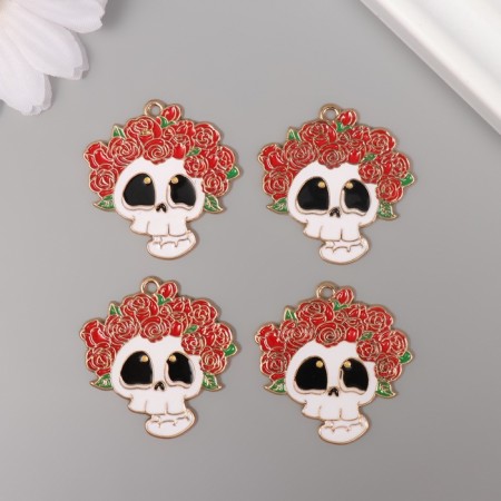 Decor for creativity metal, enamel "Skull in a flower wreath" 3.1x3 cm-2