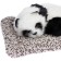 Toy on a car panel, panda on a pillow, white-black color