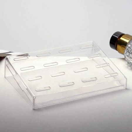 Standing for rings 16 seats, 13 × 9 × 3 cm, 2 mm plexiglass, in a protective film, the color is transparent-1