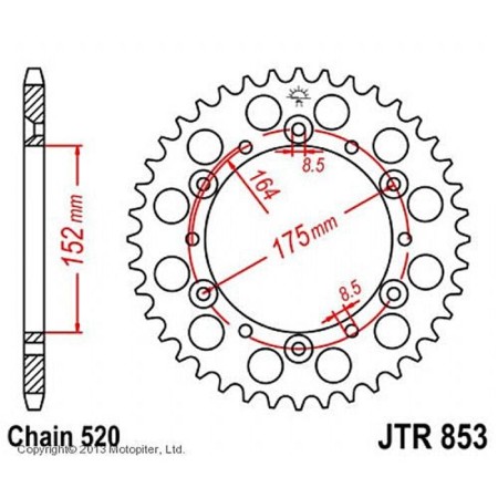 The rear star, driven JTR853 steel, chain 520, 48 teeth