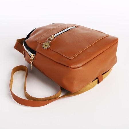 Women's backpack of artificial leather with lightning, 1 pocket, brown color-2