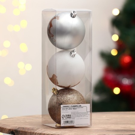Christmas balls New Year's “Miracles!” Time, for the New Year, plastic, d = 8, 3 pcs., Color white gold-4