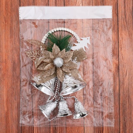 Decoration New Year's "Bells on a ring with a flower with leaves" 12x30 cm, silver-1