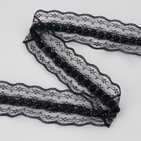 Ryush lace, with beads, 40 mm, 4.5 ± 0.5 m, black color-1