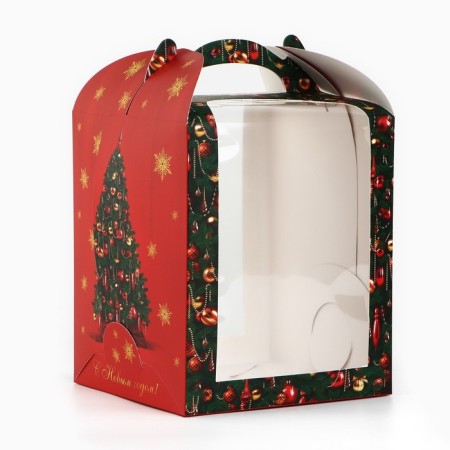 Folding box for a small cake "Luxurious Christmas tree", 15 x 15 x 18 cm, New Year-1