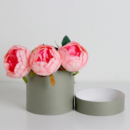 Gift box, round, gray, with a lace, 12 x 12 cm-1