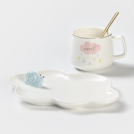Coffee steam ceramic “cloud”, 3 objects: mug, saucer 21 × 15 cm, spoon h = 13 cm, white color-1