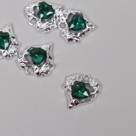 Decor for creativity Metal "Ripe Heart-Izumrud" silver, green 1.8x1.7x0.5 cm