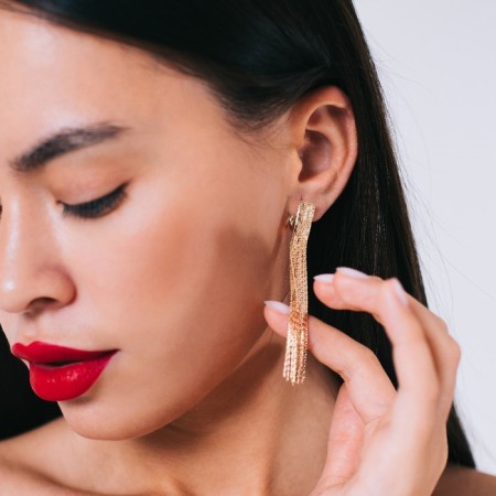 Hanging earrings "Hollywood" Rain, color gold, 11 cm-2