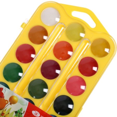 Watercolor honey 24 colors, ZHK "Flower", without a brush, yellow plastic case with a loop, 27421678-3