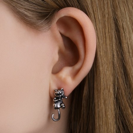 Earrings Metal "kittens" tailed, color black silver-5