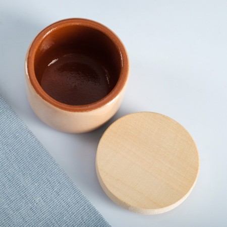 A capacity for spices with a Vyatskaya wooden cover 0.1l, 6.5x6cm, beige-2