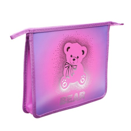 Folder for notebooks A5, 240 x 205 x 40 mm, lightning from above, plastic, PT 73-12, "Bear with a bow" (voluminous 3D risuki with a metallic effect)-1