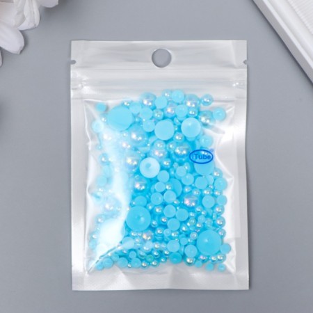 Decor for creativity plastic "Half of beads. Bright-blue mother of pearl" d = 3-10mm, set 10 grams-2