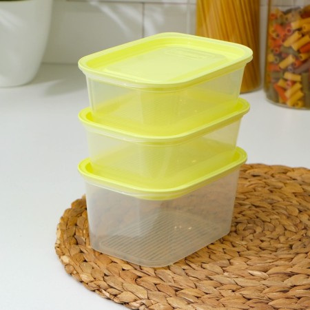 A set of food containers with a steam outlet, 3 pcs: 750 ml, 500 ml, 500 ml, rectangular, mix color-1