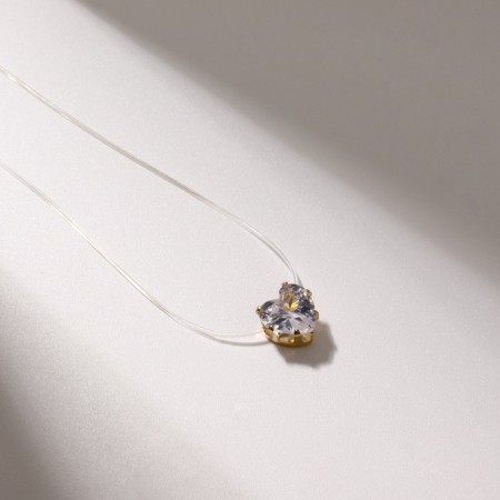Кулон "На леске" сердечко, цвет белый в золоте, 35см-1