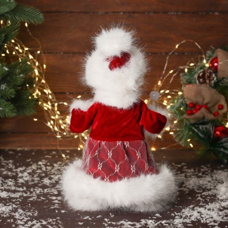 Snow Maiden "in a fluffy fur coat, with a flashlight" moves, with a backlight, 30x18 cm, red-2