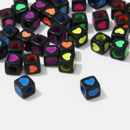 Acrylic bead "Heart", cube 7 × 7 mm, set 10 g, color bright mix-1