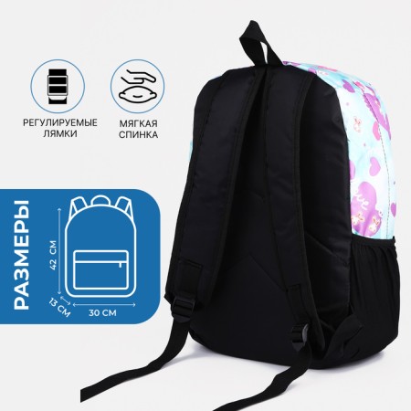 A backpack with a zipper, 3 outer pockets, blue/lilac color-1