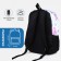 A backpack with a zipper, 3 outer pockets, blue/lilac color