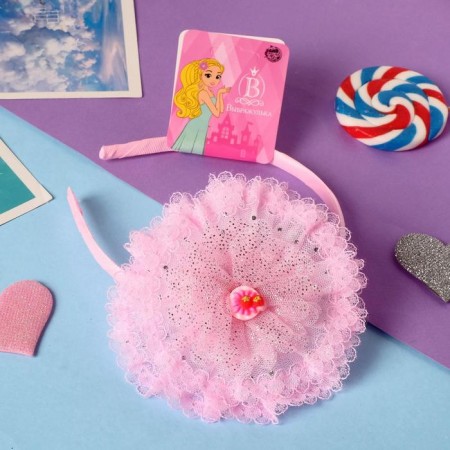 Hair cap "Gloris" strawberries on a flower, 9 cm, pink-1