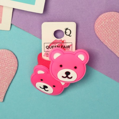 Hair gum "Baby" (set 2 pcs) Bear, 3 cm, bright pink
