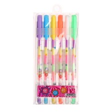 A set of gel pens 6 pieces, multi -colored rods, in plastic packaging