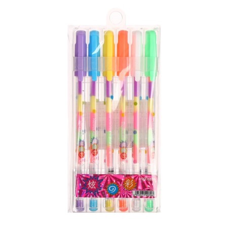 A set of gel pens 6 pieces, multi -colored rods, in plastic packaging