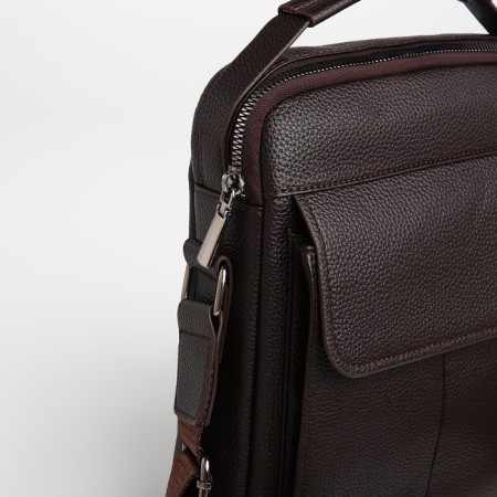Male bag over the shoulder, Textura, 2 external pockets, brown color-5