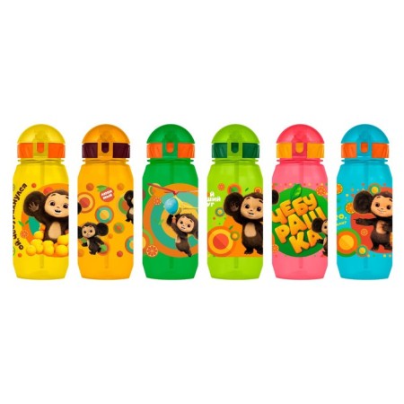 Baby bottle with silicone tube "Cheburashka", 400 ml., With a lace, color and drawing mix-2