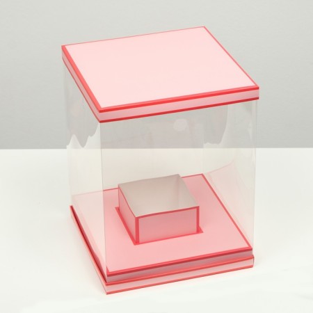 Box for flowers with a vase and PVC windows are folding, saturated pink, 23 x 30 x 23 cm-2