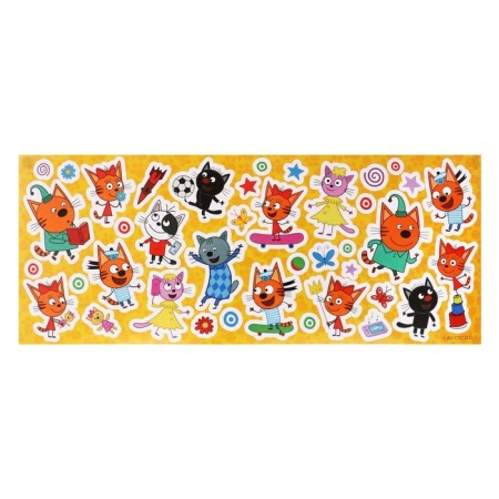 A set for drawing 114 items in a plastic tube, "three cats" (wax pencils 12 colors + stickers + notebook)-4