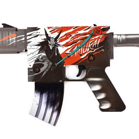 Wooden weapons, children's souvenir "necromancy", machine gun, gun, knife-stamp, set 3 pcs-5