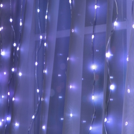 Smart garland "Curtain" 2 × 1.5 m dew, IP20, silver thread, 300 LED, remote control, application, glow RGB, USB-5