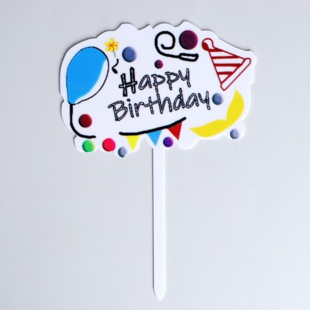 Topper "Happy Birthday", white color