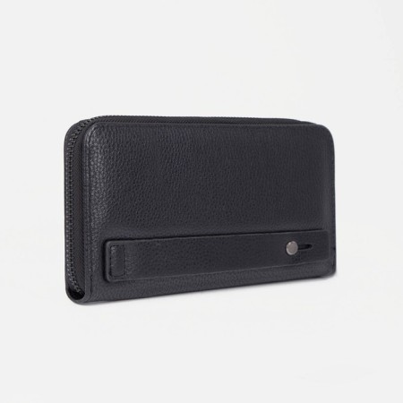 Male purse with zipper, department for bills, for maps, for coins, black color-1