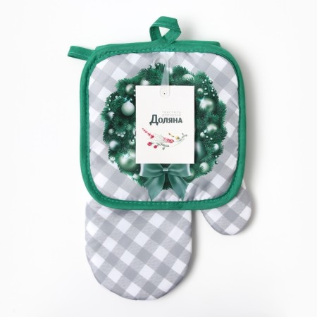 New Year. Kitchen set 2-idol Christmas segling 17*17cm, mittens-output 26*16 cm, 100%p/e-4