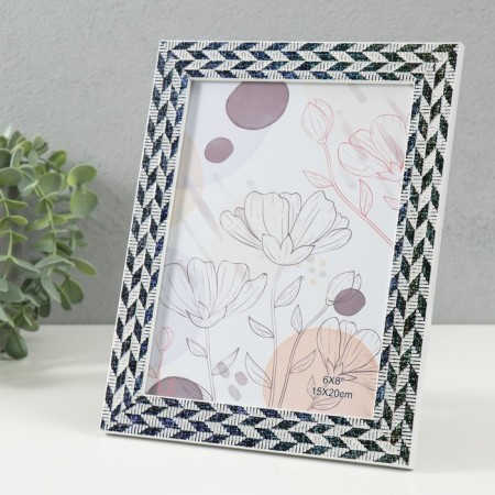 Photo frame plastic 15x20 cm "Double braid" black and white 18x23.8 cm-1