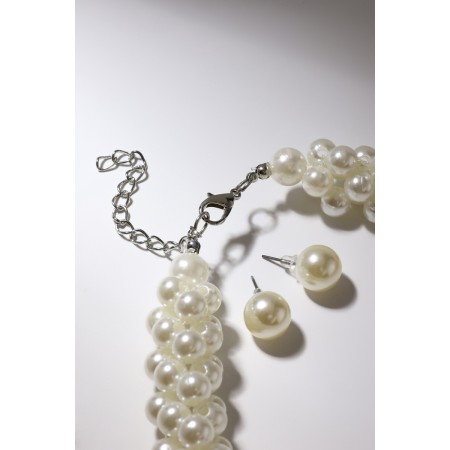 Set 2 objects: earrings, necklace "Giselle" solid thread, white color, 42 cm-2