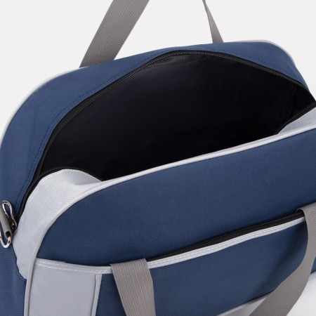 Sports bag with lightning, external pocket, average size, gray/blue color-2
